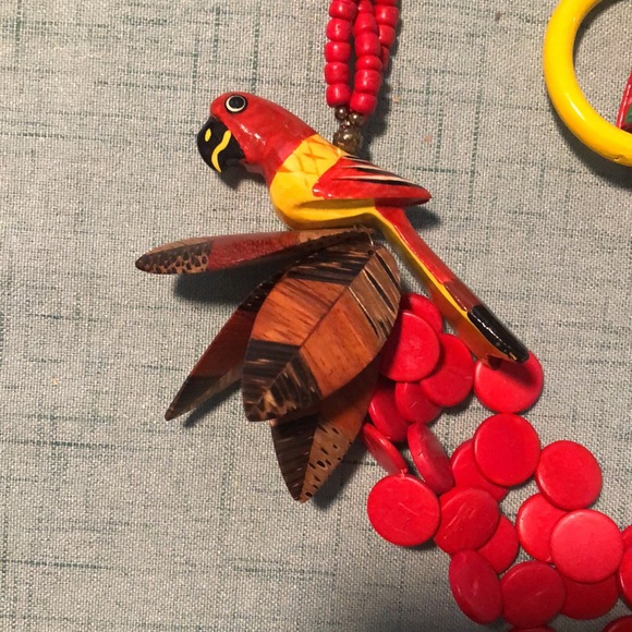 Amazing Wooden Parrot Necklace and Earrings Set - Picture 2 of 5